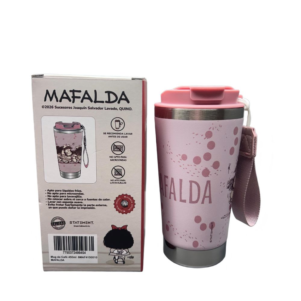 Mug Vaso Acero Termico Mafalda Con Correa Rosado 450 ML4