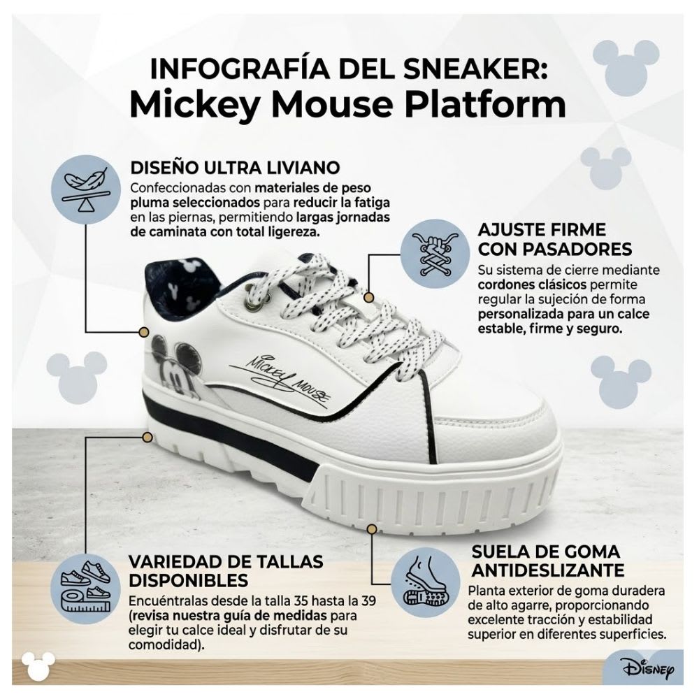 Zapatillas Mujer Mickey Mouse Casual Blanco2