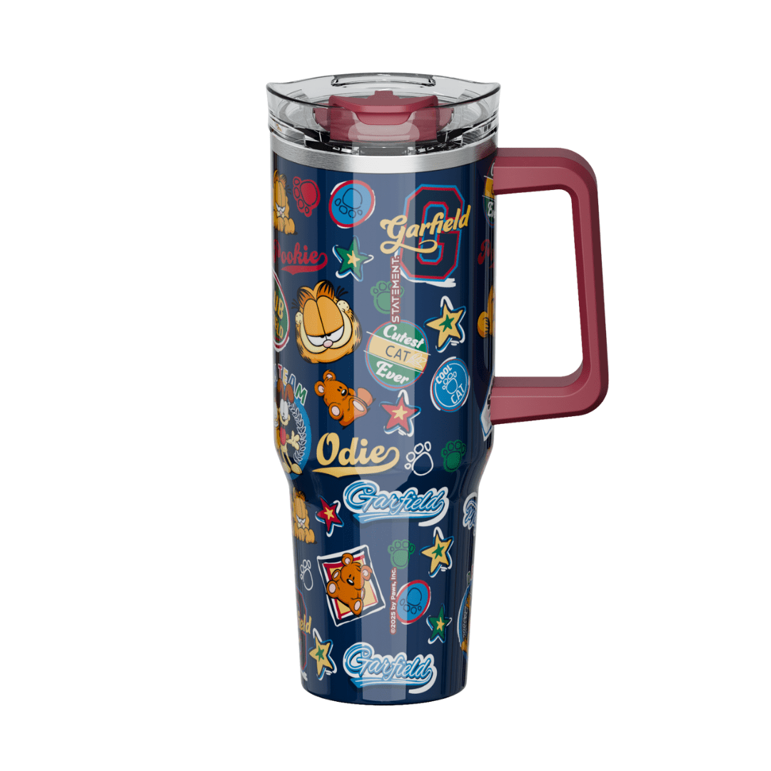 Mug termo Garfield con asa Kawaii Chibi 1200 ml azul2