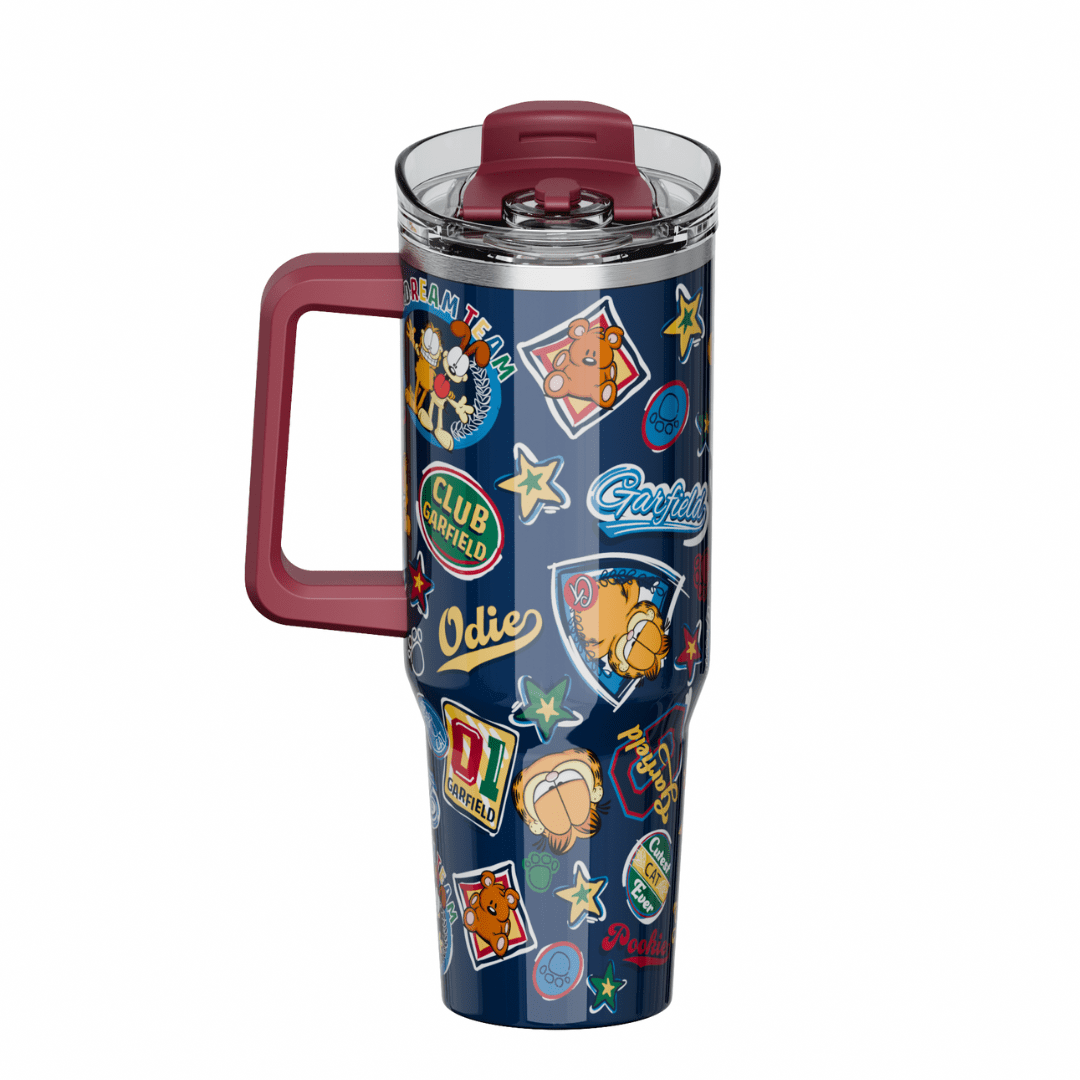 Mug termo Garfield con asa Kawaii Chibi 1200 ml azul4