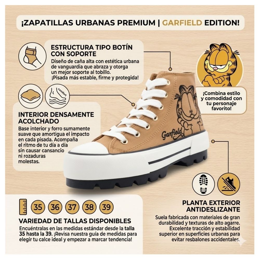 Zapatillas Mujer Garfield Botin Marron2