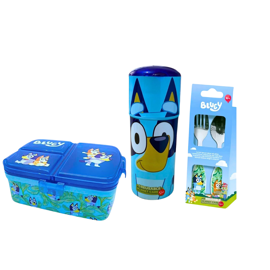 Pack Tomatodo 350 ml + Taper Lonchera + Cubiertos Bluey modelo 1 0