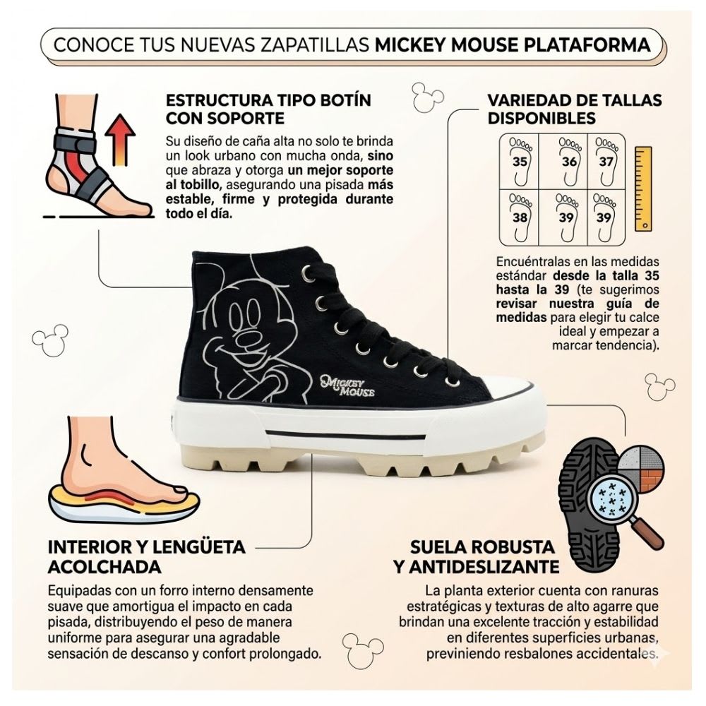Zapatillas Mujer Mickey Mouse Botin Negro2