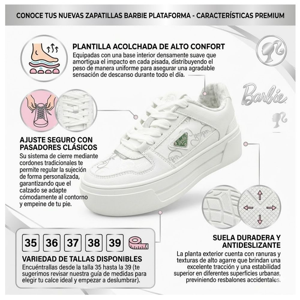 Zapatillas Mujer Barbie Casual Blanco2