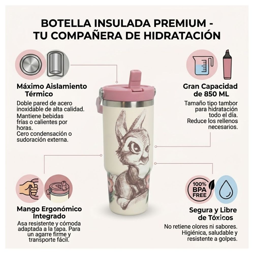 Botella Tomatodo Insulado Acero Termico Tambor Bambi Disney Home Keep 850 ML2