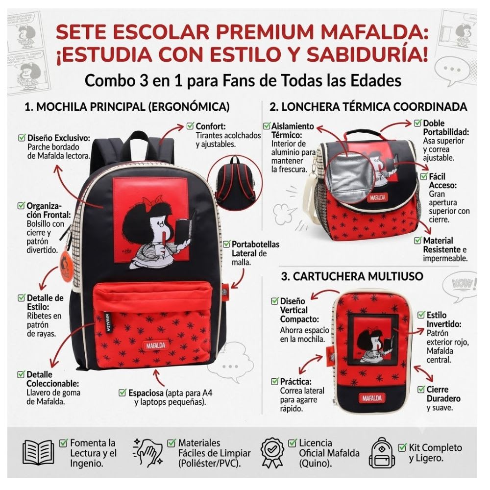 Cartuchera Escolar Mafalda Roja2