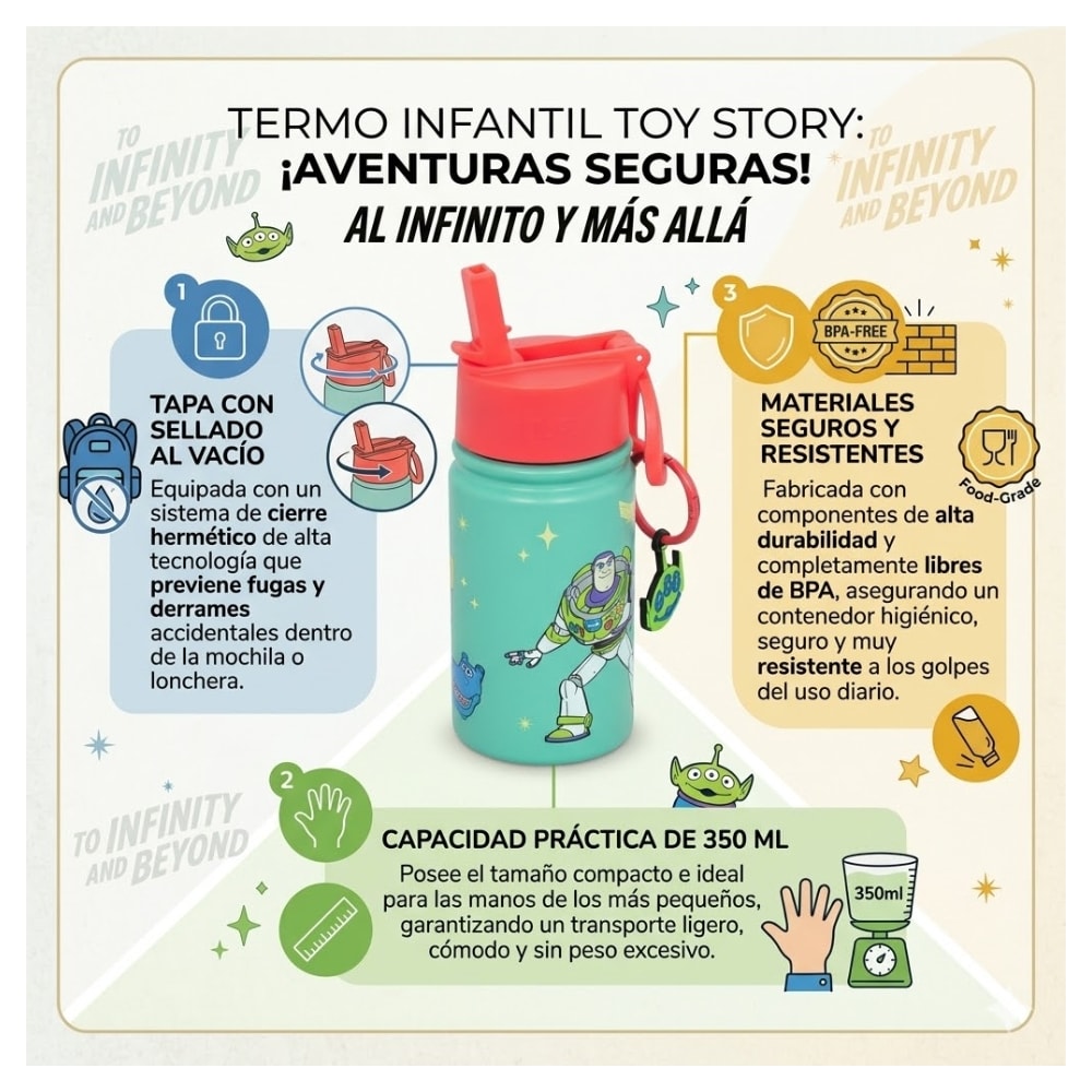 Botella Tomatodo Acero Termico Woody Buzz Ligthyear Toy Story 5 con Cañita Keep 350ML2