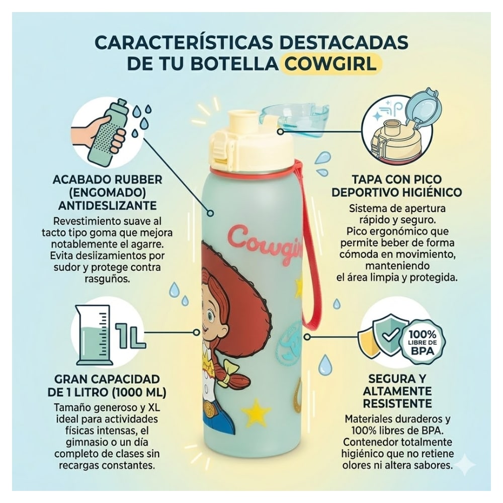 Botella Tomatodo Rubber Jessie Tiro al Blanco Toy Story 5 Pico Keep 1L2