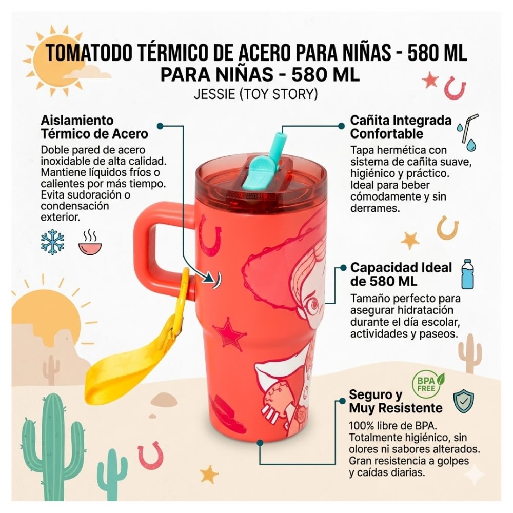 Mug Vaso Acero Termico Jessie Toy Story 5 Con Cañita Keep 580 ML2