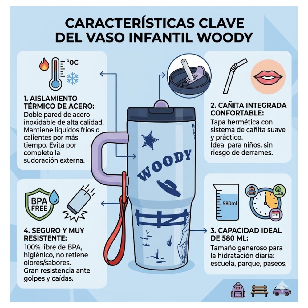 Mug Vaso Acero Termico Woody Toy Story 5 Con Cañita Keep 580 ML2