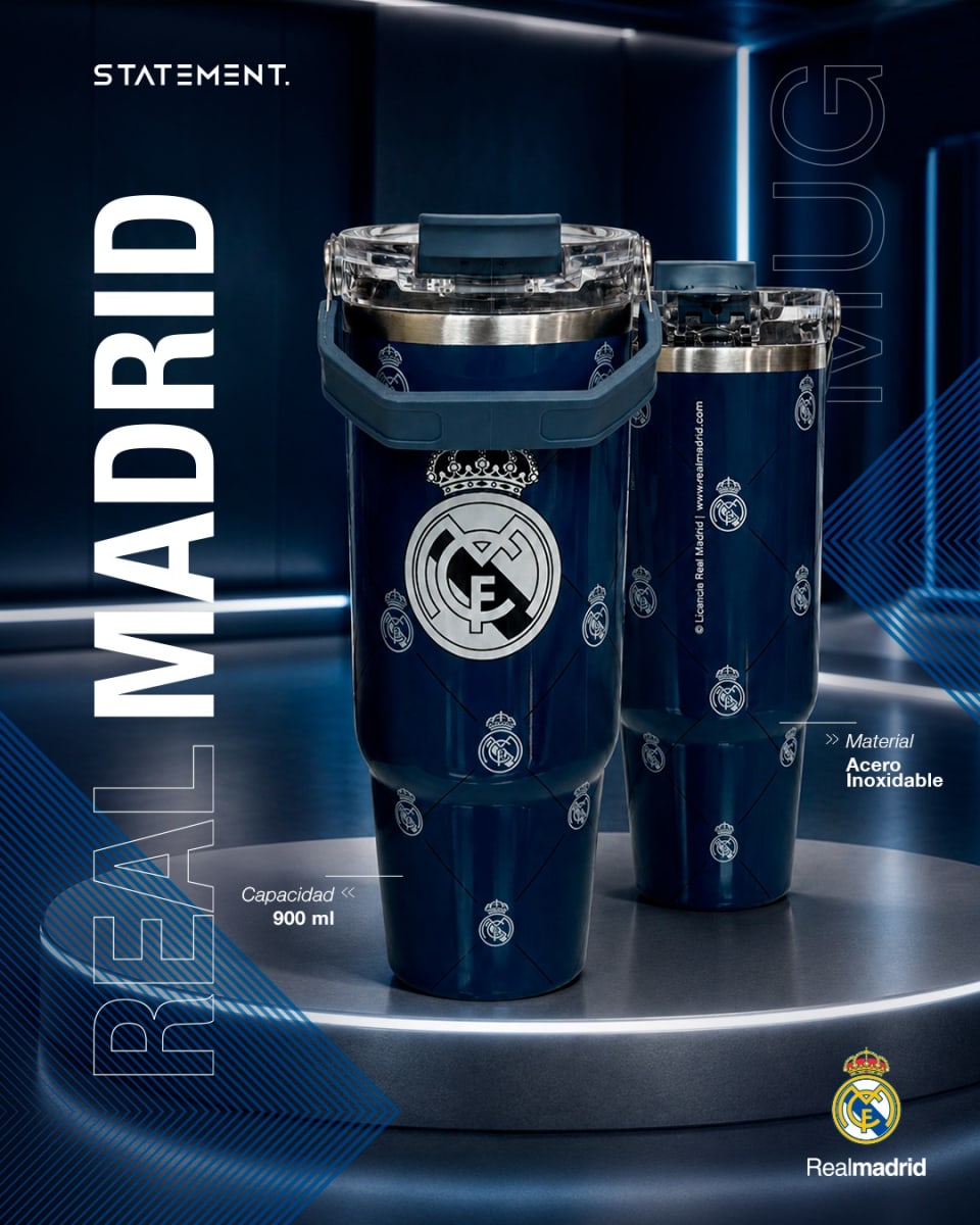 Mug Vaso Acero Termico Real Madrid Futbol Azul 900 ML4