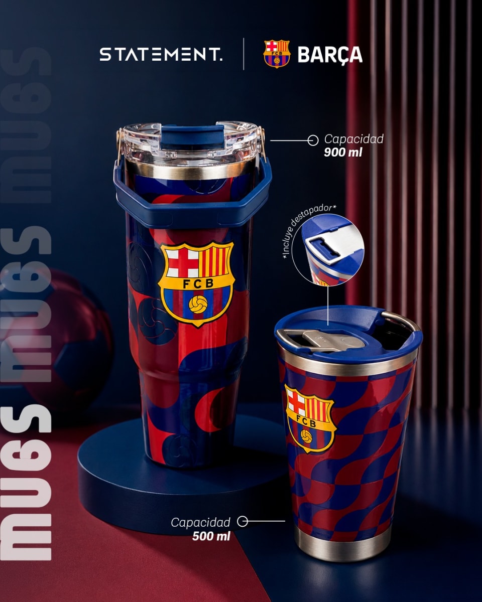 Mug Vaso Acero Termico Barcelona Futbol Azul Con Destapador 500 ML4