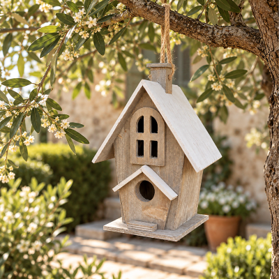Casa pajaro techo blanco