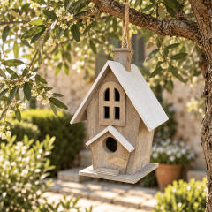 Casa pajaro techo blanco