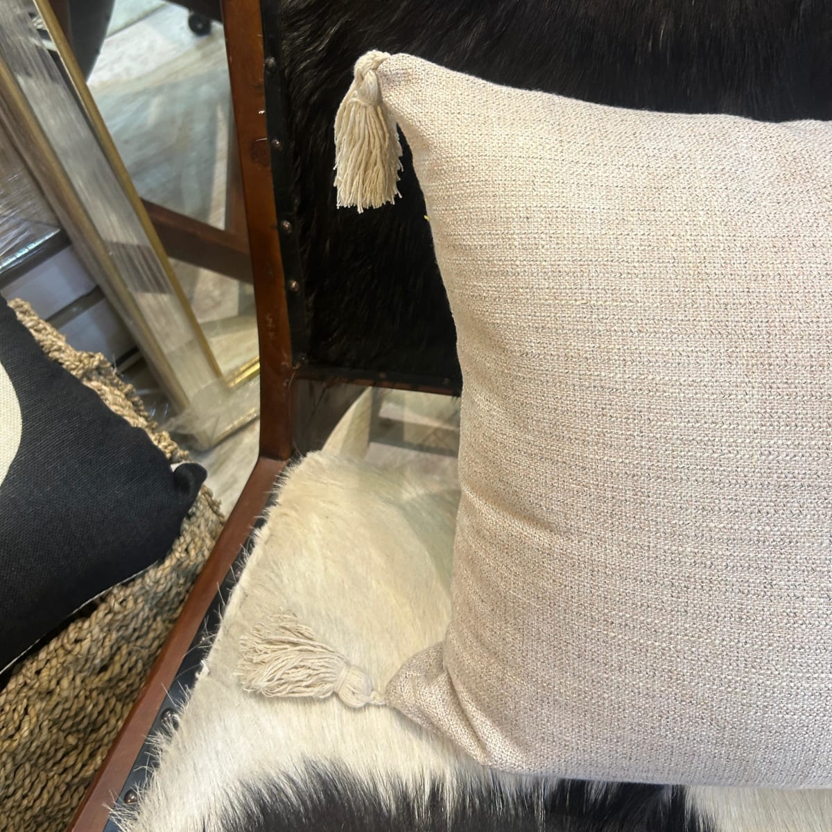 Cojin lino flecos/pestaña 45x455