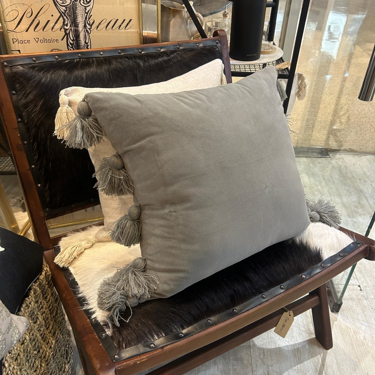 Cojin lino flecos/pestaña 45x454