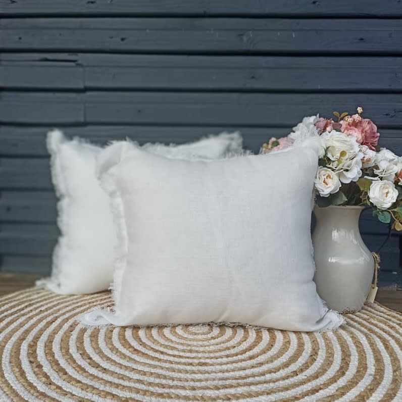 Cojin lino flecos/pestaña 45x451