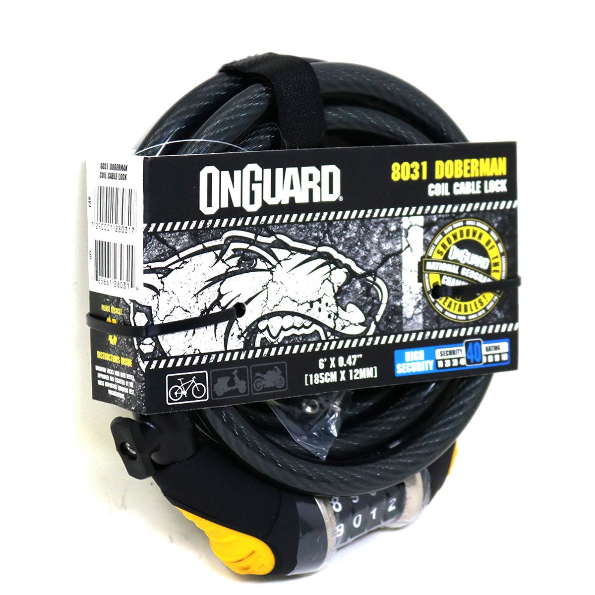 Candado OnGuard Espiral c/clave Doberman 185cms x 12m1