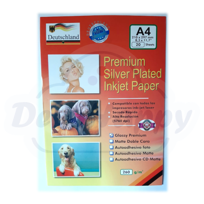 PREMIUN SILVER PLATED DOBLE FAZ 260 GR A4 ( 20 HOJAS)