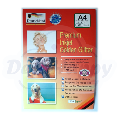 PREMIUN GOLDEN GLITTER DOBLE FAZ 250 GR A4 ( 20 HOJAS)