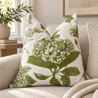 Funda cojín Hortensia verde