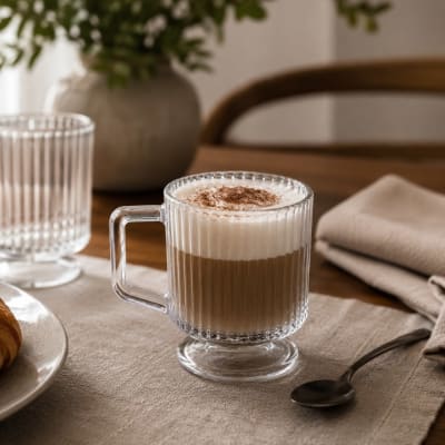 Set de 6 tazas vidrio rayas