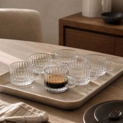 Set de 6 Tazas expreso vidrio rayas