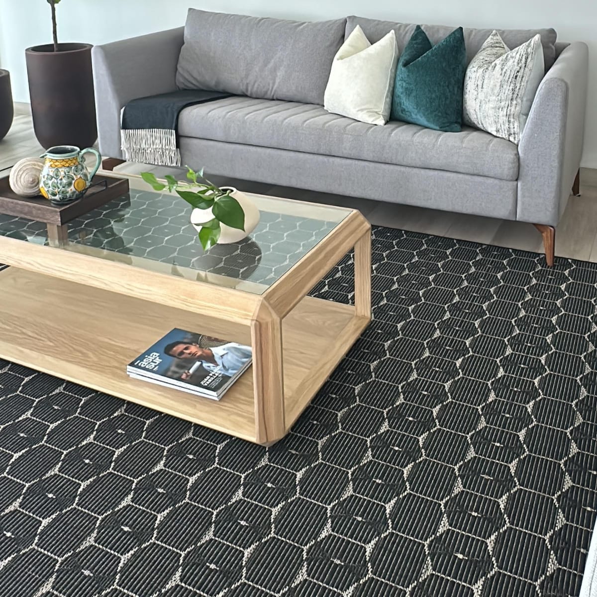 Alfombra Hexagonal Negra 2901