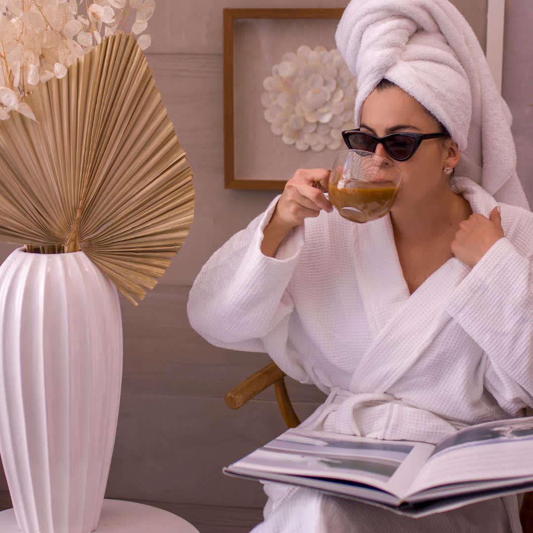 Bata de baño bolsillos blanca1