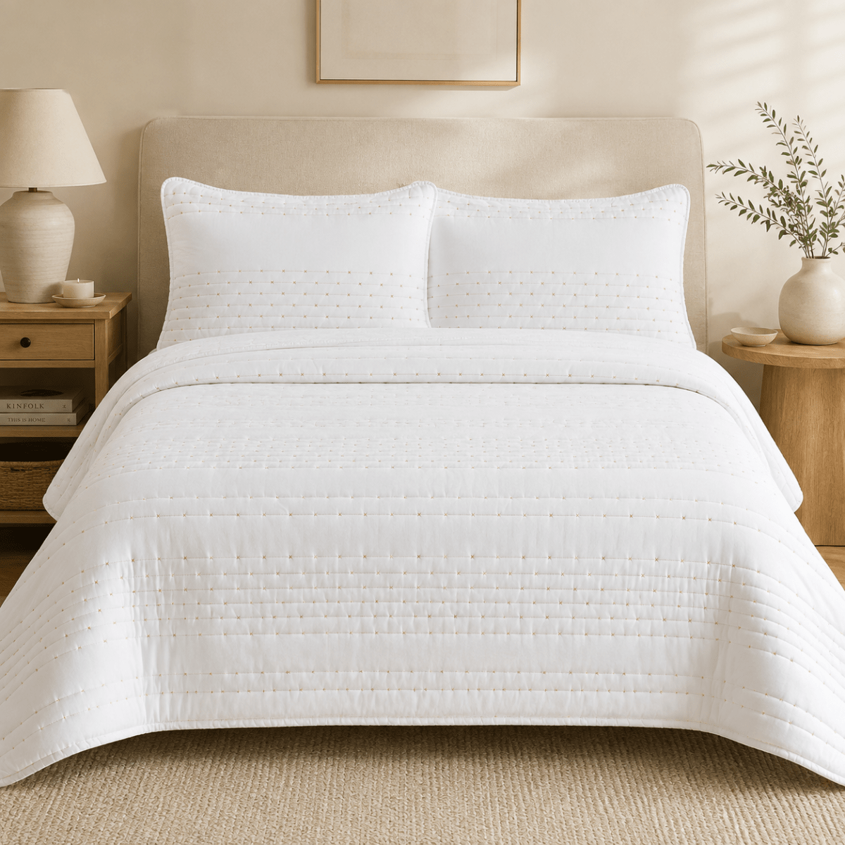 Cubrecama Dot Beige5