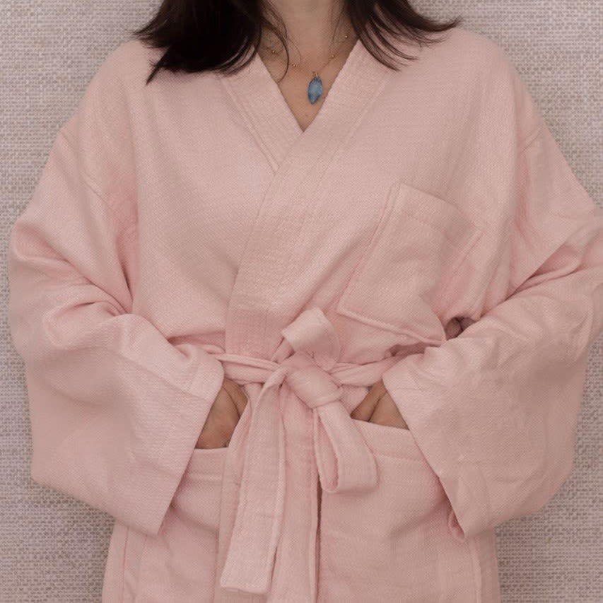 Bata de Baño Bolsillos Rosada2