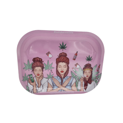 BANDEJA METAL ROSADA MUJER CANNABIS 18X14CM