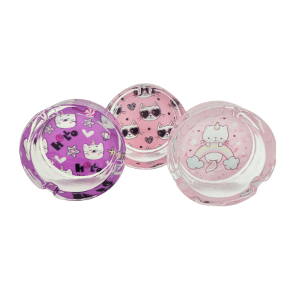 CENICERO VIDRIO REDONDO GATITOS 8.5CM