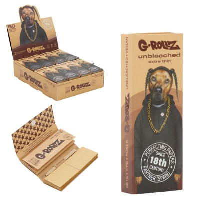 PAPELILLO G ROLLZ UNBLEACHED 1 1/4 + TIPS PETS ROCK RAP