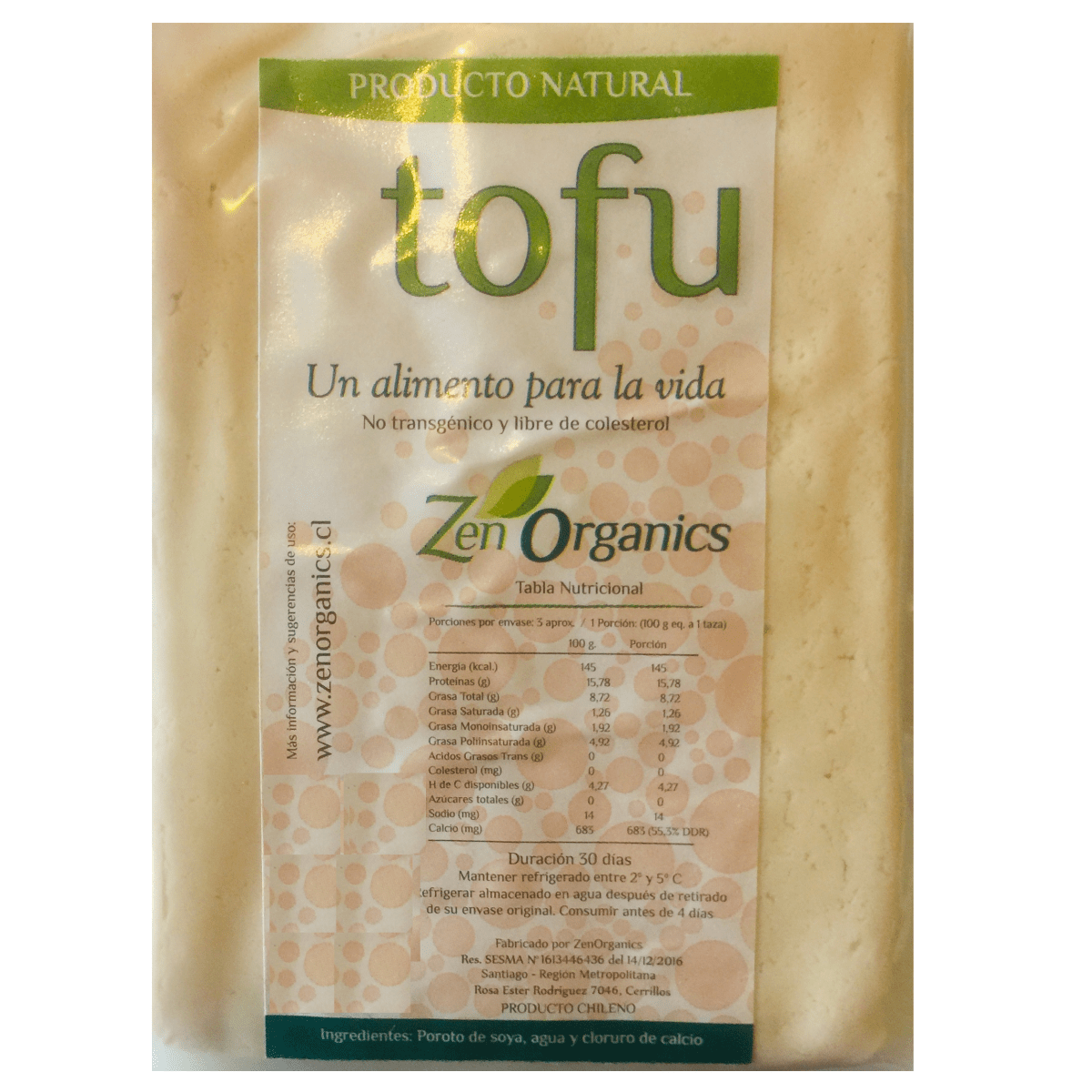 Tofu No Transgénico Zen Organics (330 gr. Aprox.) Mi Alma Zen