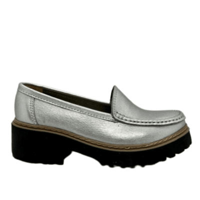 Mocasin Cuero Metalizado Plata Art 063