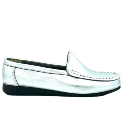 Mocasin Cuero Metalizado Plata Art 2183