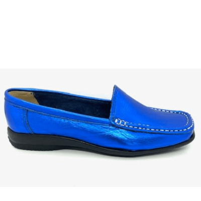 MOCASIN CUERO METALIZADO AZUL ART 0593