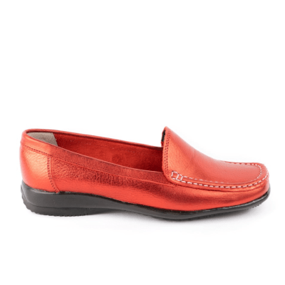 MOCASIN CUERO METALIZADO ROJO ART 0592