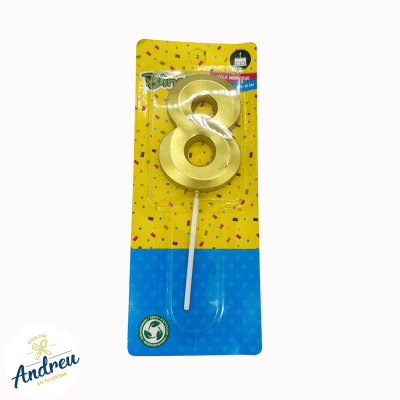 VELA NUMERO 8 COLOR ORO 12 CM (025726) X 1 UNID