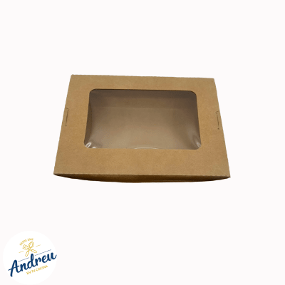 CAJA KRAFT 2100ML CON VENTANA BISAGRA (4X50) X 10 UNID1
