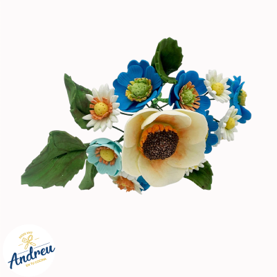 PASTILLAJE RAMO AZUL DE FLORES BLANCAS  (SUSANA) X 1 UNID
