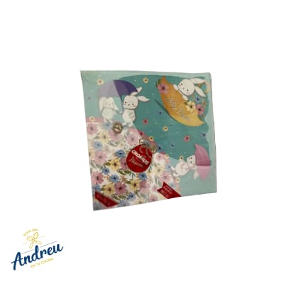 PAÑUELO PASCUA CROMUS CELESTE CONEJO FELIZ PASCUA (49X49CM) X 25 UNID