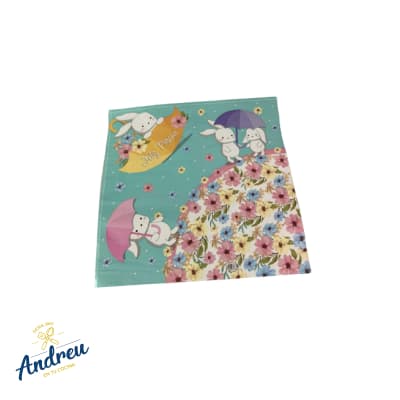 PAÑUELO PASCUA CROMUS  CELESTE CONEJO FELIZ PASCUA (49X49CM) X 1 UNID