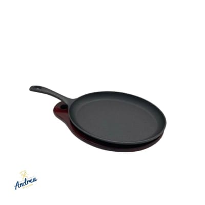 PLANCHA OVALADA FIERRO MANGO Y BASE MADERA