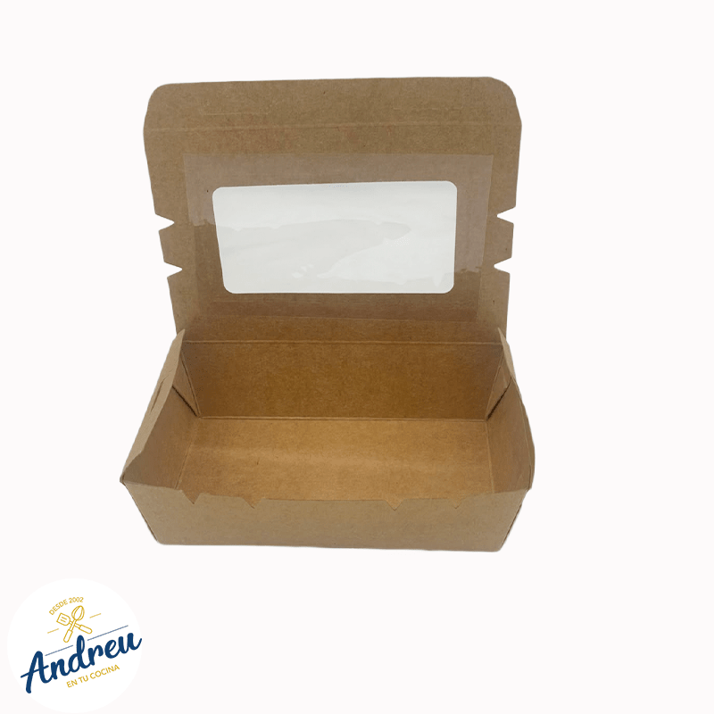 CAJA KRAFT 500ML CON VENTANA BISAGRA (4X50) X 10 UNID3