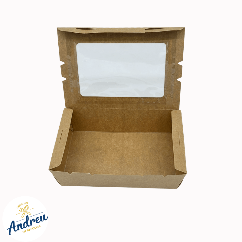 CAJA KRAFT 700ML CON VENTANA BISAGRA (4X50) X 10 UNID2