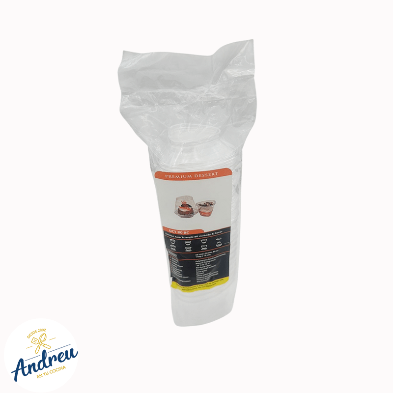 VASO ACRILICO POSTRE 80ML TRIANGULAR /TAPA (45) X (12 UND) X 1 UNID3
