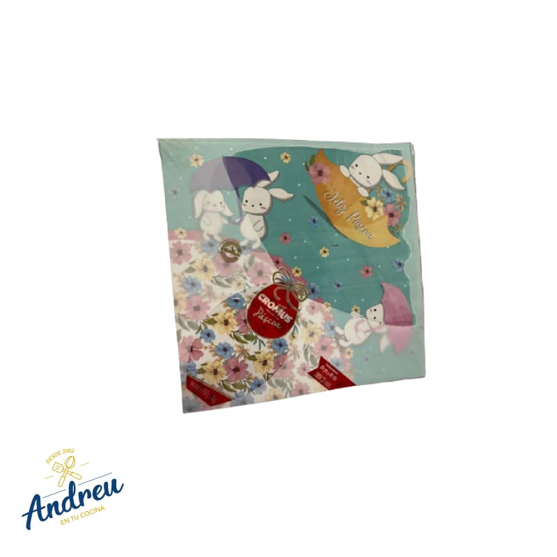 PAÑUELO PASCUA CROMUS CELESTE CONEJO FELIZ PASCUA (49X49CM) X 25 UNID1