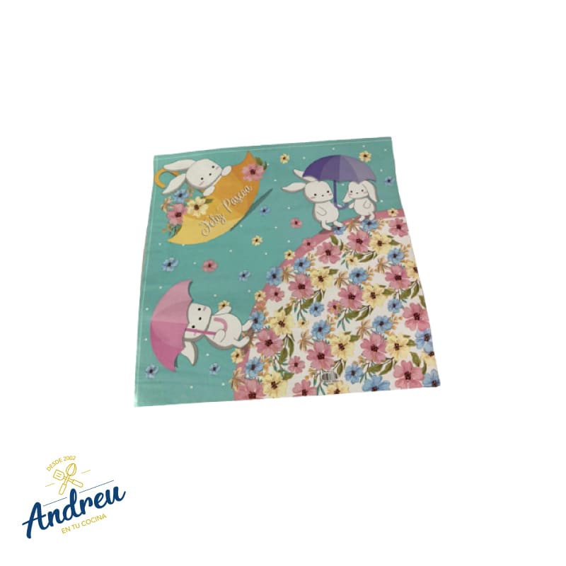 PAÑUELO PASCUA CROMUS  CELESTE CONEJO FELIZ PASCUA (49X49CM) X 1 UNID 0